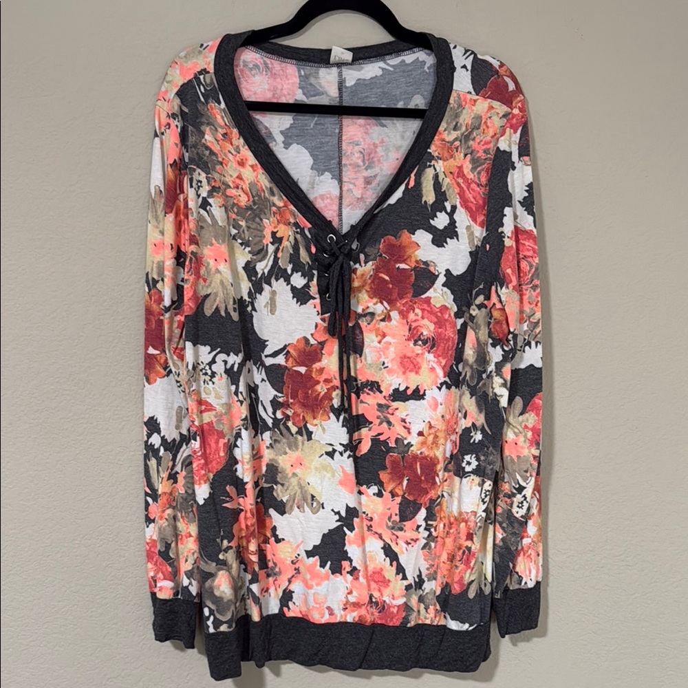 Sew in Love Floral Lace-Up Women's Top